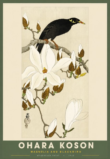 Ohara Koson Magnolia and Blackbird No2 - Póster