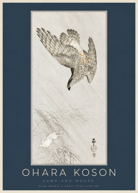 Ohara Koson Hawk and Mouse No2 - Póster