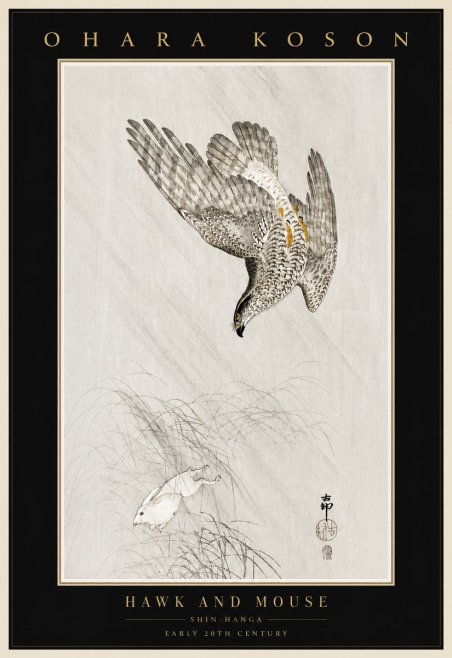 Ohara Koson Hawk and Mouse No4 - Póster