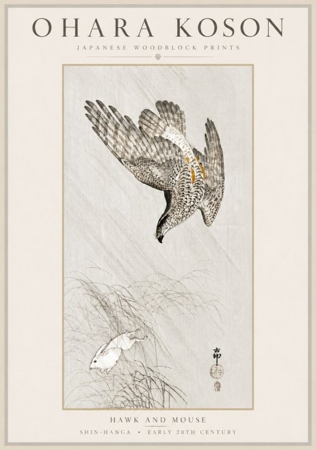 Ohara Koson Hawk and Mouse No6 - Póster