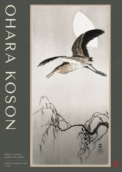 Ohara Koson Bird in Flight Under the Moon No2 - Póster