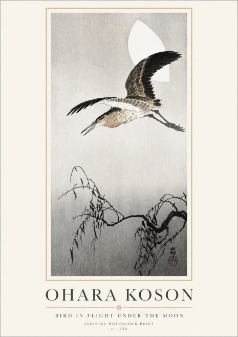 Ohara Koson Bird in Flight Under the Moon No3 - Póster