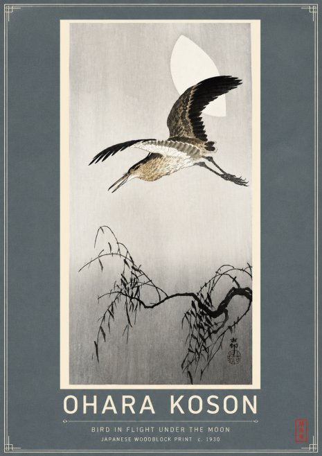 Ohara Koson Bird in Flight Under the Moon No4 - Póster