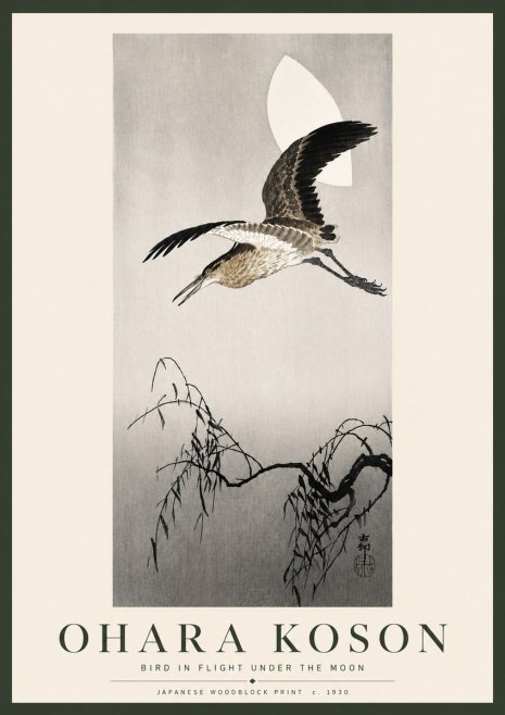 Ohara Koson Bird in Flight Under the Moon No5 - Póster