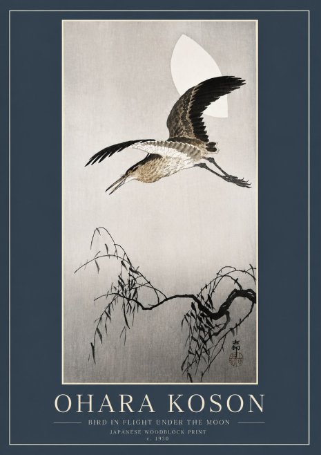 Ohara Koson Bird in Flight Under the Moon No6 - Póster