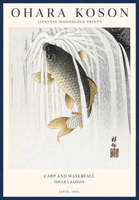 Ohara Koson Carp and Waterfall No1 - Póster