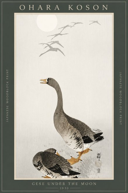 Ohara Koson Gese Under the Moon No4 - Póster