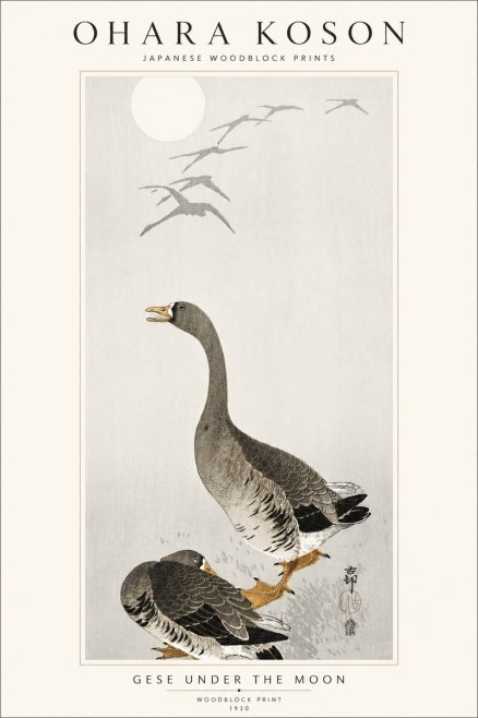 Ohara Koson Gese Under the Moon No5 - Póster