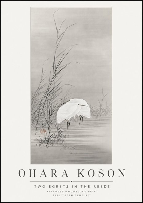 Ohara Koson Two Egrets in the Reeds No3 - Póster