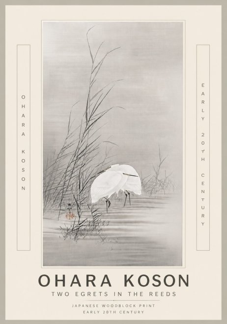 Ohara Koson Two Egrets in the Reeds No6 - Póster