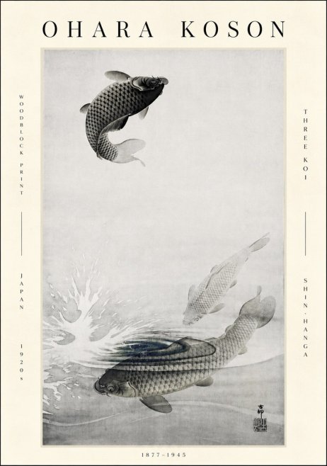 Ohara Koson Three Koi No3 - Póster
