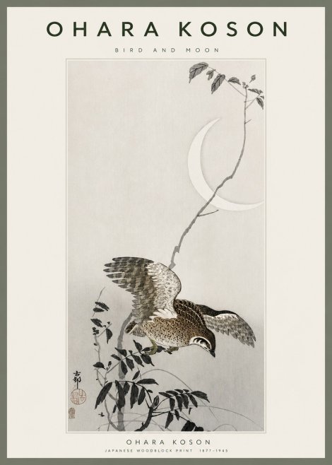 Ohara Koson Bird and Moon No2 - Póster
