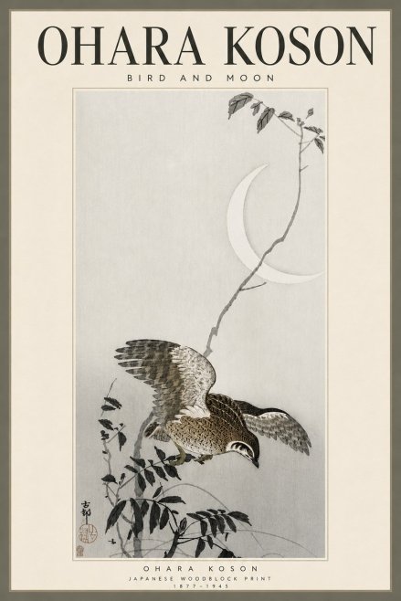 Ohara Koson Bird and Moon No4 - Póster