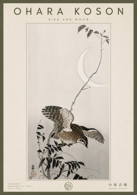 Ohara Koson Bird and Moon No6 - Póster