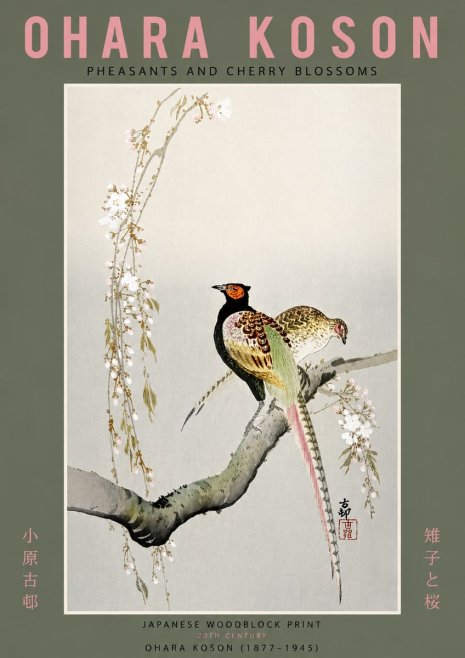Ohara Koson Pheasants and Cherry Blossoms II No6 - Póster