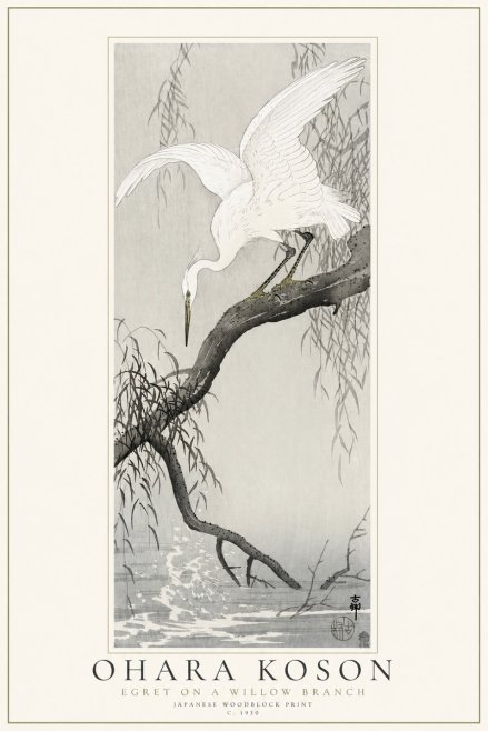 Ohara Koson Egret on a Willow Branch No1 - Póster