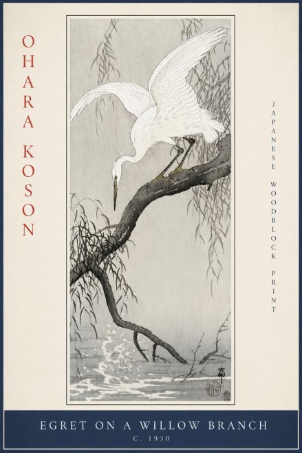Ohara Koson Egret on a Willow Branch No2 - Póster