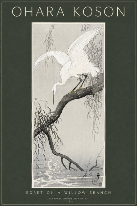 Ohara Koson Egret on a Willow Branch No3 - Póster