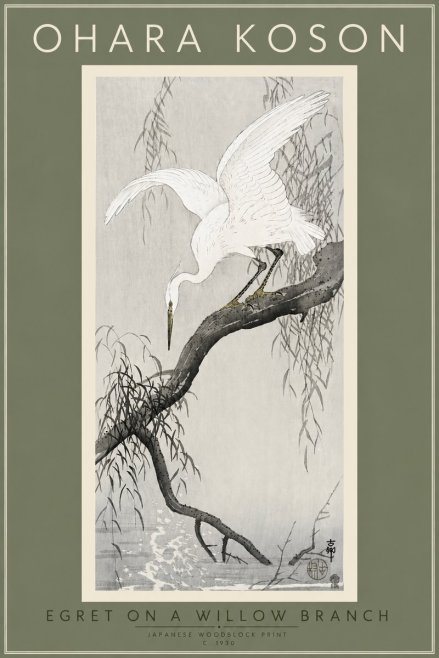 Ohara Koson Egret on a Willow Branch No4 - Póster