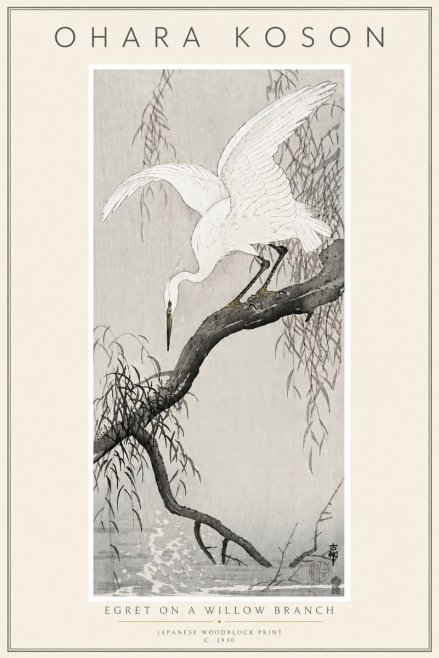 Ohara Koson Egret on a Willow Branch No6 - Póster
