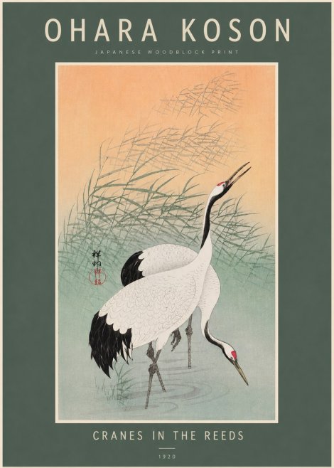 Ohara Koson Cranes in the Reeds No2 - Póster