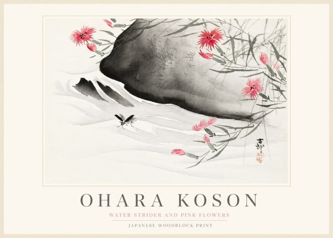 Ohara Koson Water Strider and Pink Flowers No1 - Póster