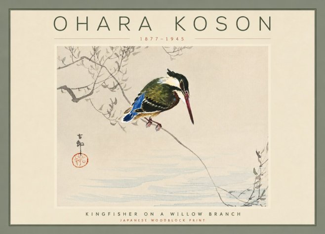 Ohara Koson Kingfisher on a Willow Branch No4 - Póster