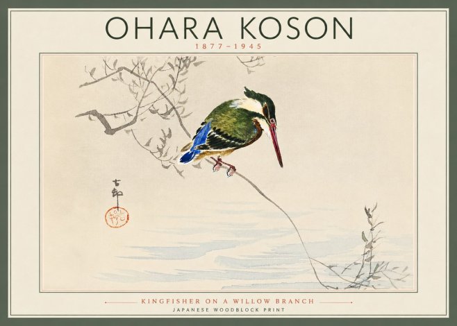 Ohara Koson Kingfisher on a Willow Branch No5 - Póster