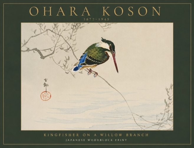 Ohara Koson Kingfisher on a Willow Branch No6 - Póster