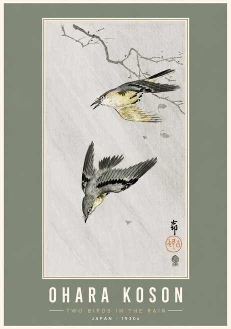 Ohara Koson Two Birds in the Rain No3 - Póster