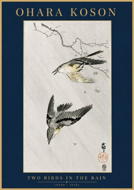 Ohara Koson Two Birds in the Rain No4 - Póster