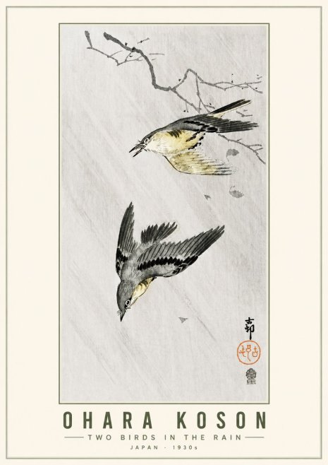 Ohara Koson Two Birds in the Rain No5 - Póster