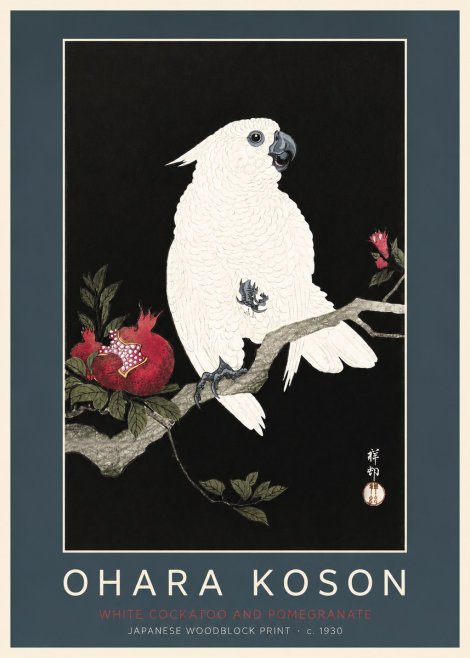 Ohara Koson White Cockatoo and Pomegranate I No2 - Póster