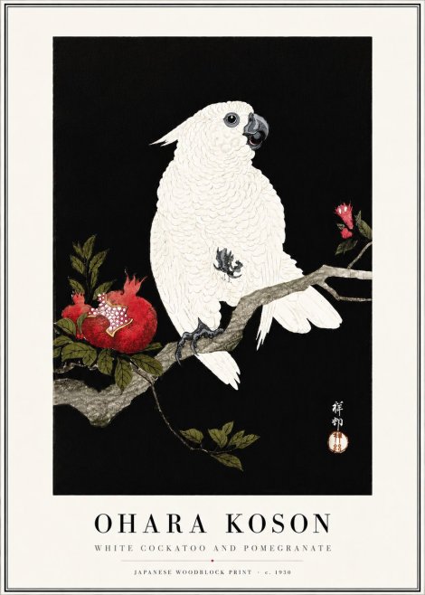 Ohara Koson White Cockatoo and Pomegranate I No4 - Póster