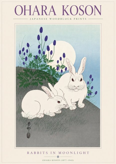 Ohara Koson Rabbits in Moonlight No3 - Póster