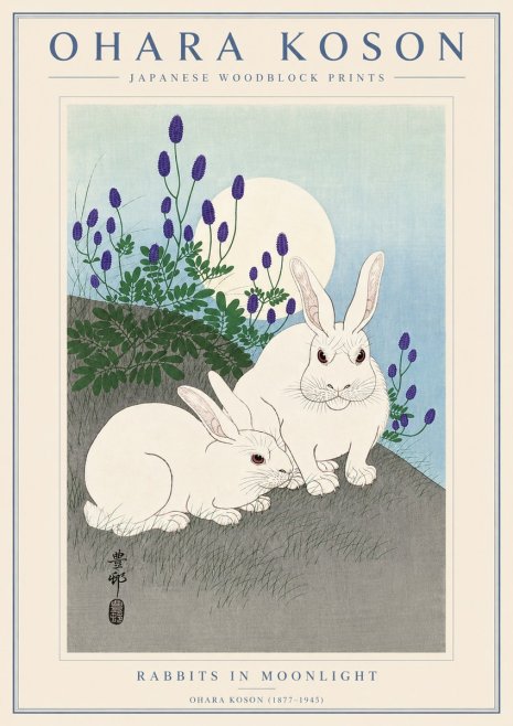 Ohara Koson Rabbits in Moonlight No4 - Póster