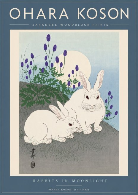 Ohara Koson Rabbits in Moonlight No5 - Póster