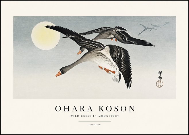 Ohara Koson Wild Geese in Moonlight III No1 - Póster
