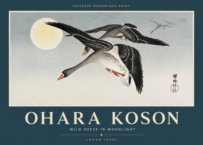 Ohara Koson Wild Geese in Moonlight III No2 - Póster