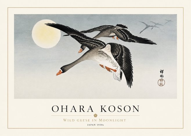 Ohara Koson Wild Geese in Moonlight III No3 - Póster