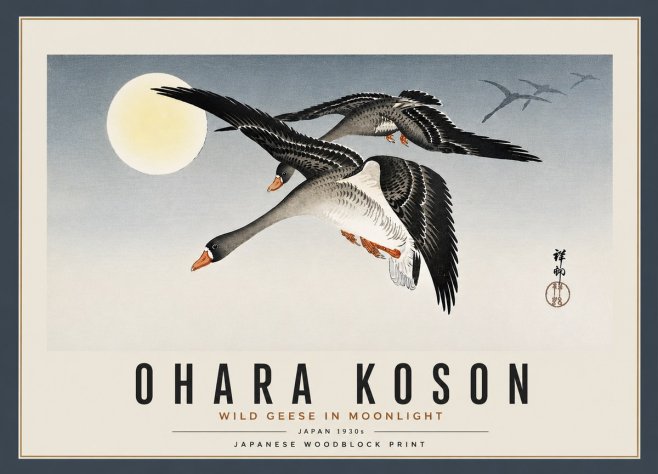 Ohara Koson Wild Geese in Moonlight III No4 - Póster