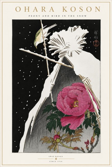 Ohara Koson Peony and Bird in the Snow No4 - Póster