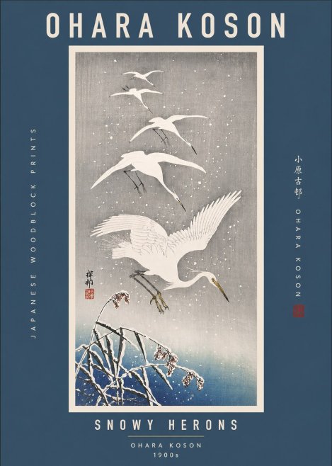 Ohara Koson Snowy Herons No2 - Póster
