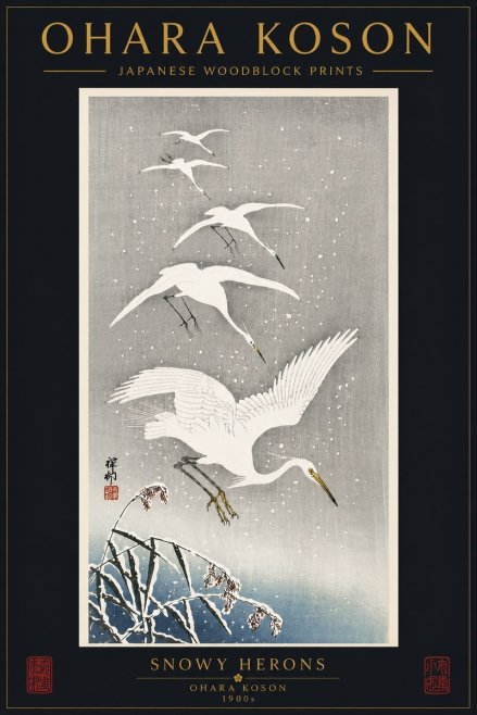 Ohara Koson Snowy Herons No6 - Póster