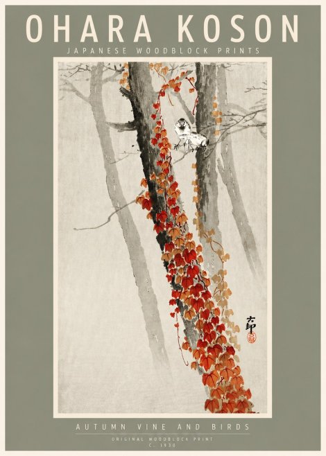 Ohara Koson Autumn Vine and Birds No2 - Póster