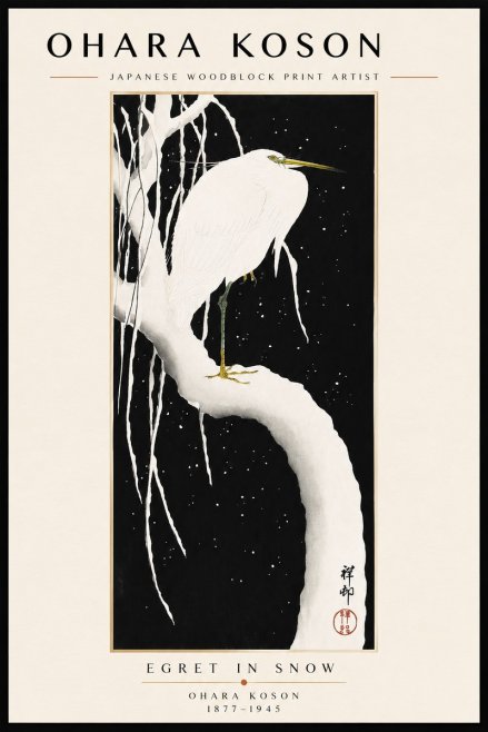 Ohara Koson Egret in Snow No3 - Póster