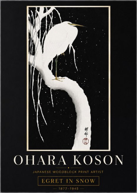Ohara Koson Egret in Snow No6 - Póster