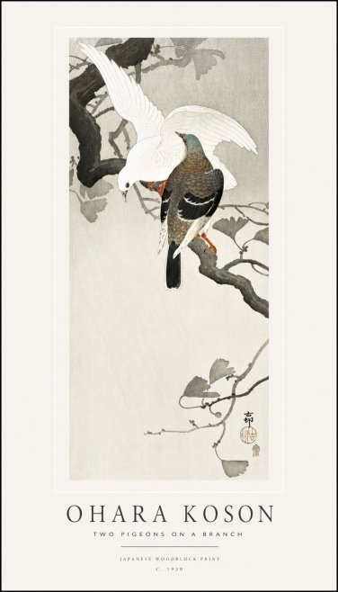 Ohara Koson Two Pigeons on a Branch No1 - Póster