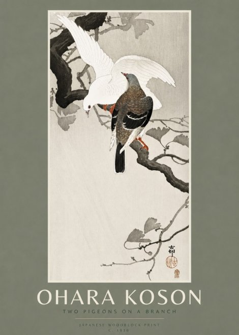 Ohara Koson Two Pigeons on a Branch No2 - Póster