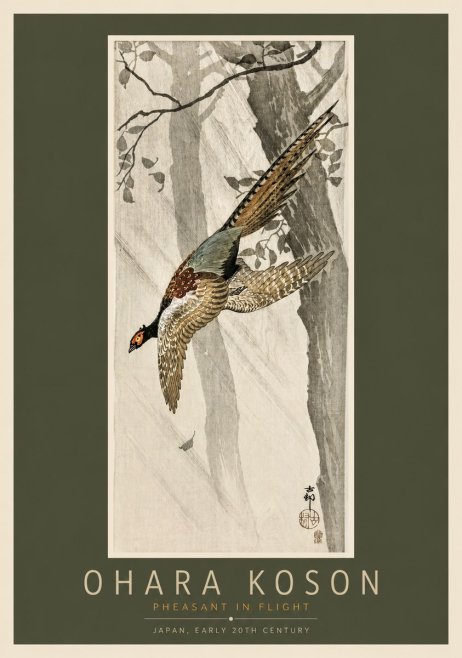 Ohara Koson Pheasant in Flight No2 - Póster